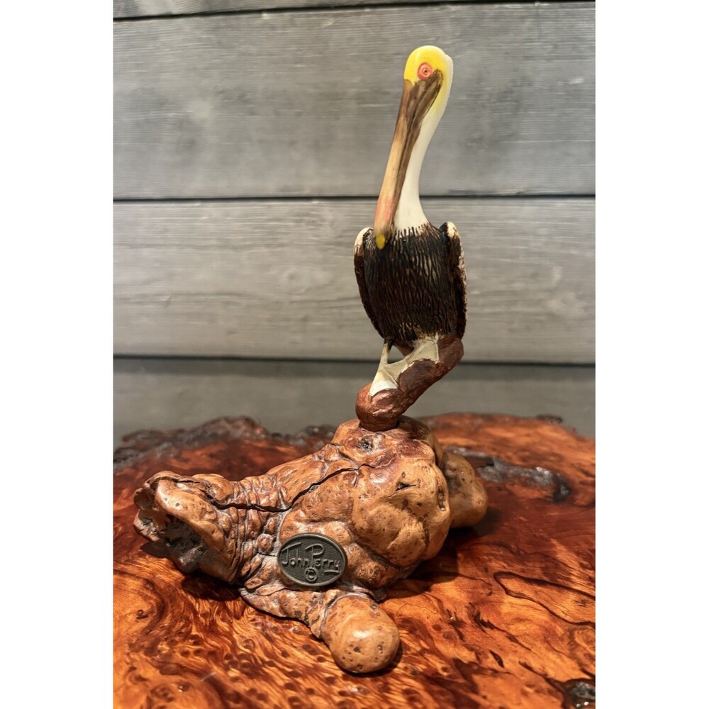 Brown Pelican Sculpture by John Perry Used